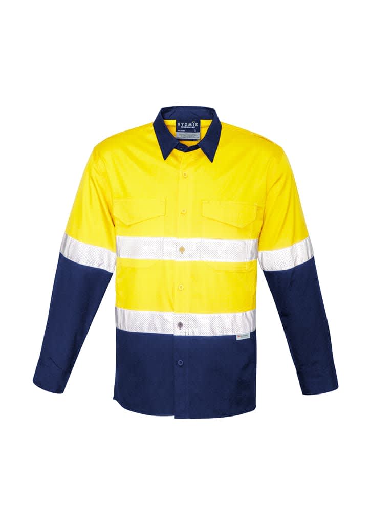 Mens Rugged Cooling HI Vis Taped Long Sleeve Shirt - ZW129 Image Yellow/Navy