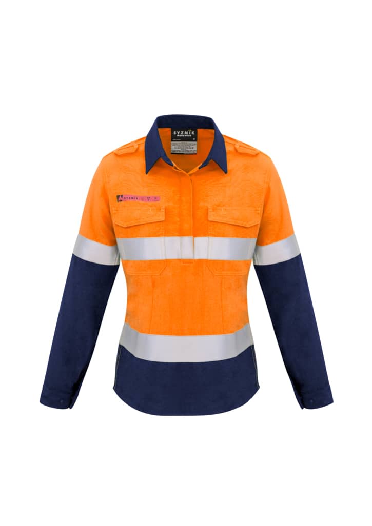 Womens FR Closed Front Hooped Taped Spliced Shirt - ZW131 Image Orange/Navy