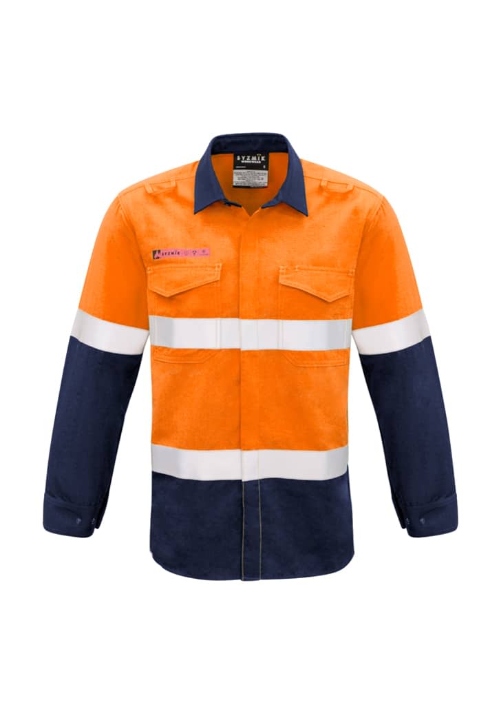 Mens Red Flame Hi Vis Shirt - Hoop Taped - ZW132 Image Orange/Navy
