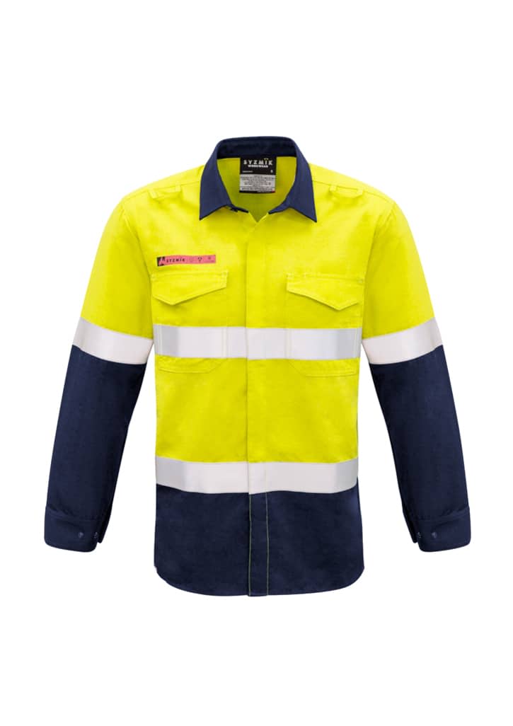 Mens Red Flame Hi Vis Shirt - Hoop Taped - ZW132 Image Yellow/Navy