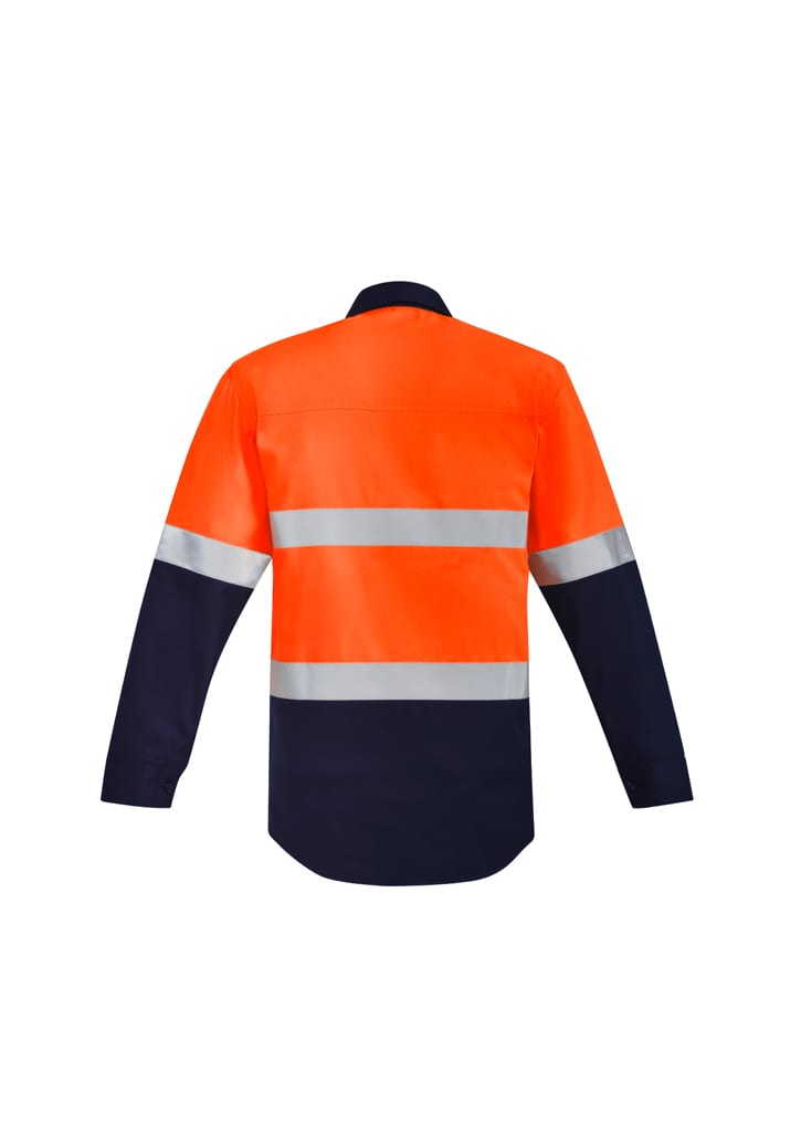 Mens Orange Flame Hi Vis Closed Front Shirt - Hoop Taped - ZW143 Image 
