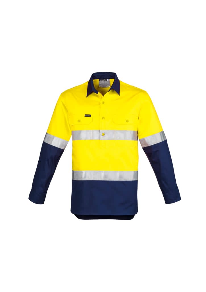 Mens Closed Front Long Sleeve Shirt - Hoop Taped - ZW550 Image Yellow/Navy