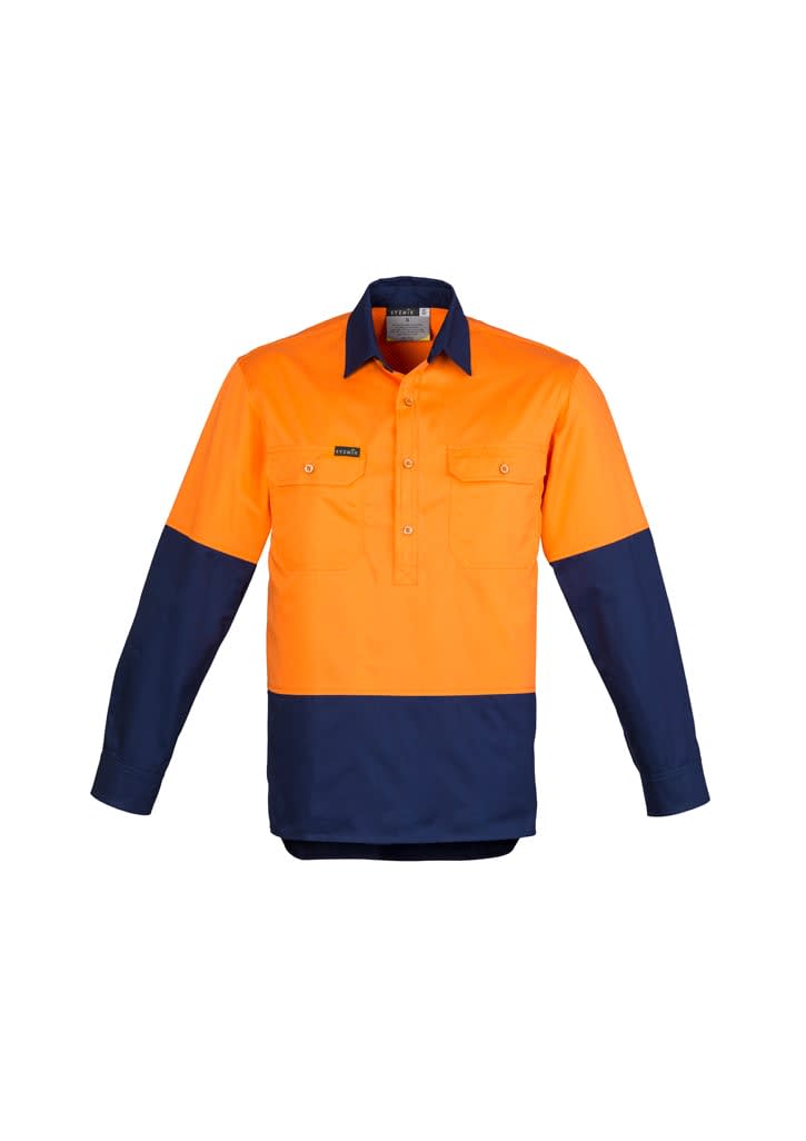 Mens Closed Front Long Sleeve Shirt - ZW560 Image Orange/Navy