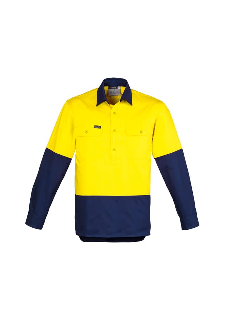 Mens Closed Front Long Sleeve Shirt - ZW560 Image Yellow/Navy