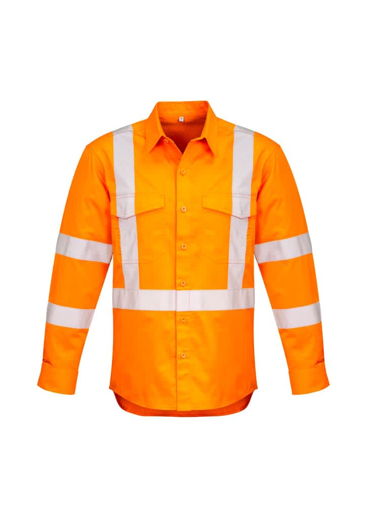 Mens Hi Vis X Back Taped Long Sleeve Shirt - ZW690 Image Orange