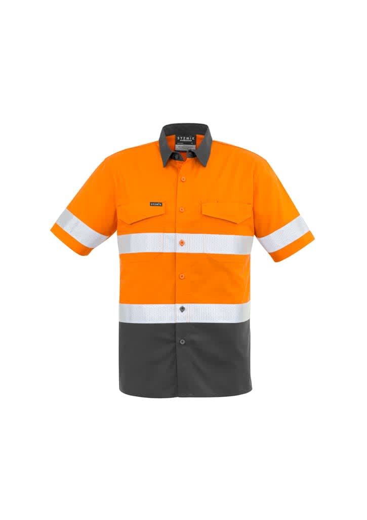 Mens Rugged Cooling HI Vis Taped Short Sleeve Shirt - ZW835 Image Orange/Charcoal