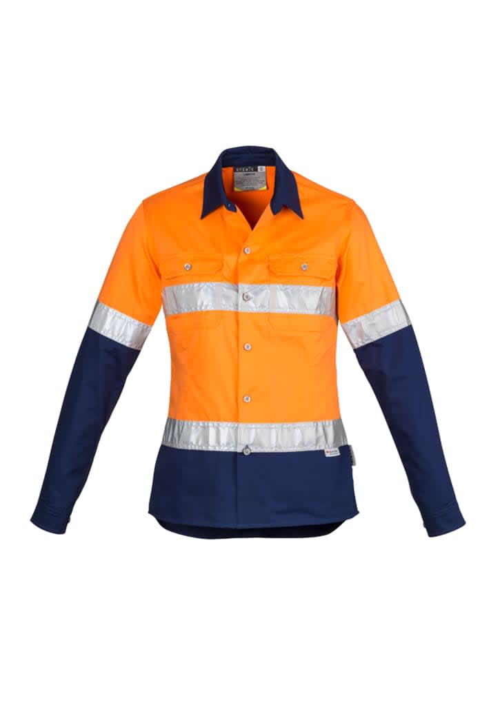Womens Industrial Long Sleeve Shirt - Hoop Taped - ZWL123 Image Orange/Navy