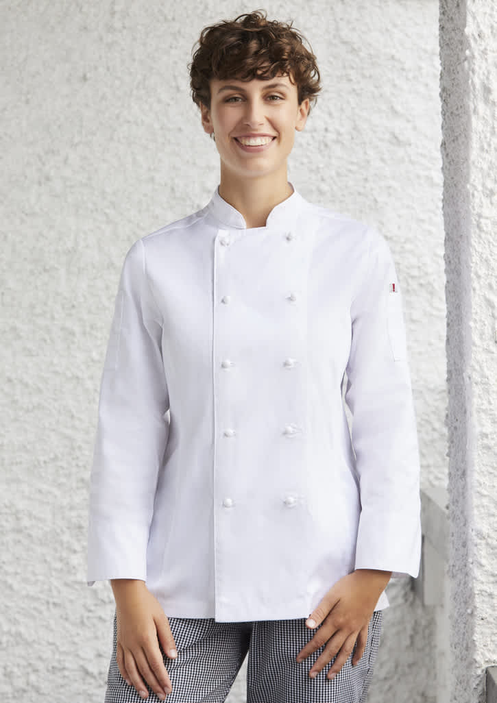 Womens Al Dente Long Sleeve Chef Jacket | logo printing on clothing | online custom clothing nz | custom apparel | apparel merchandise | custom workwear | Fashion Biz | Custom Merchandise | Merchandise | Promotional Products NZ | Branded merchandise NZ | 
