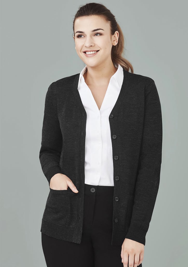 Womens Button Front Knit Cardigan - CK045LC Image Charcoal