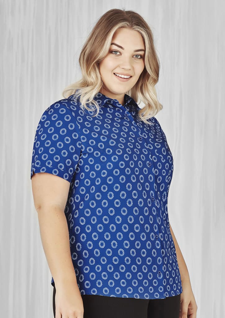 Womens Florence Daisy Print Short Sleeve Shirt - CS948LS Image Electric Blue