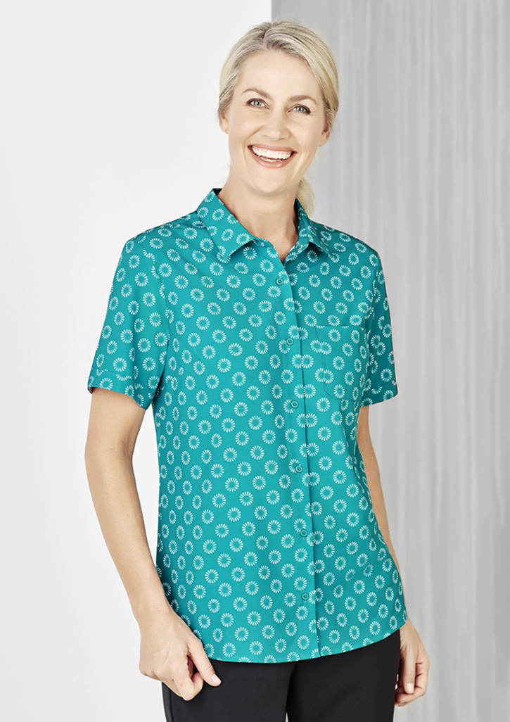 Womens Florence Daisy Print Short Sleeve Shirt - CS948LS Image Teal