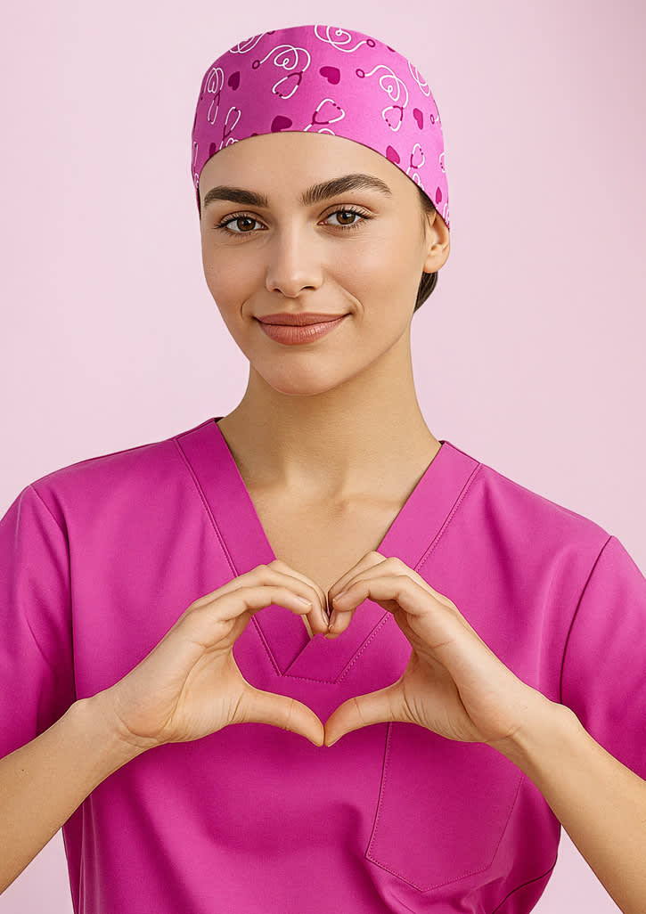 Unisex Pink Printed Scrub Cap
