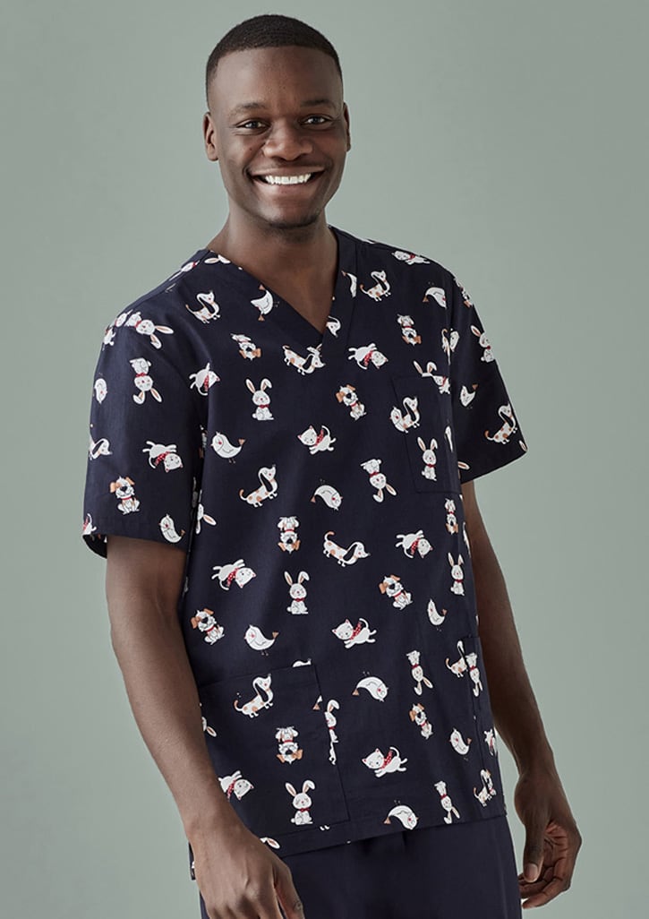 Mens Printed Best Friends Scrub Top - CST147MS Image Midnight Navy