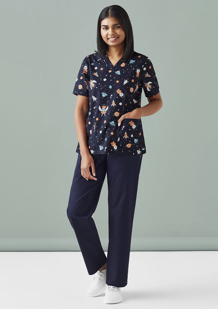Womens Printed Space Party Scrub Top - CST148LS Image
