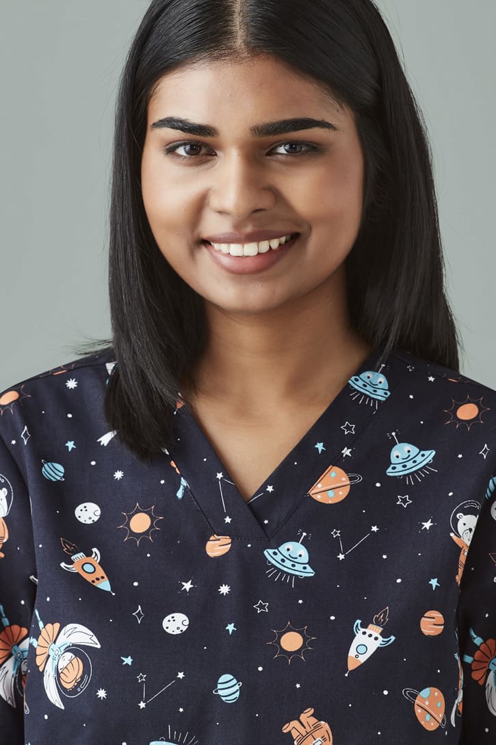 Womens Printed Space Party Scrub Top - CST148LS Image