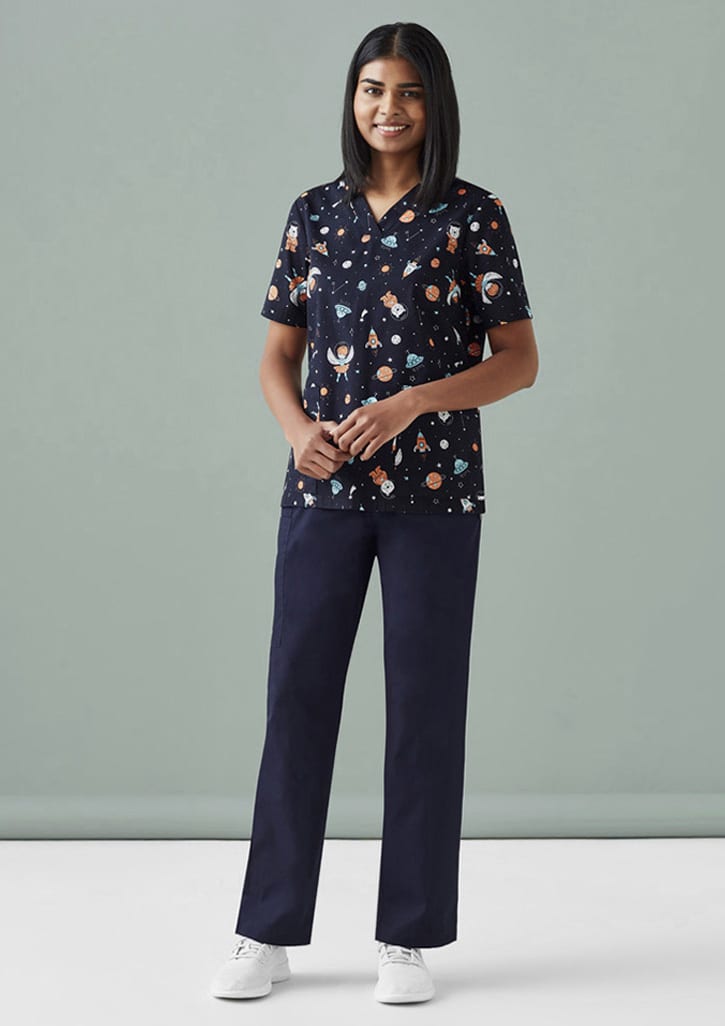 Womens Printed Space Party Scrub Top - CST148LS Image