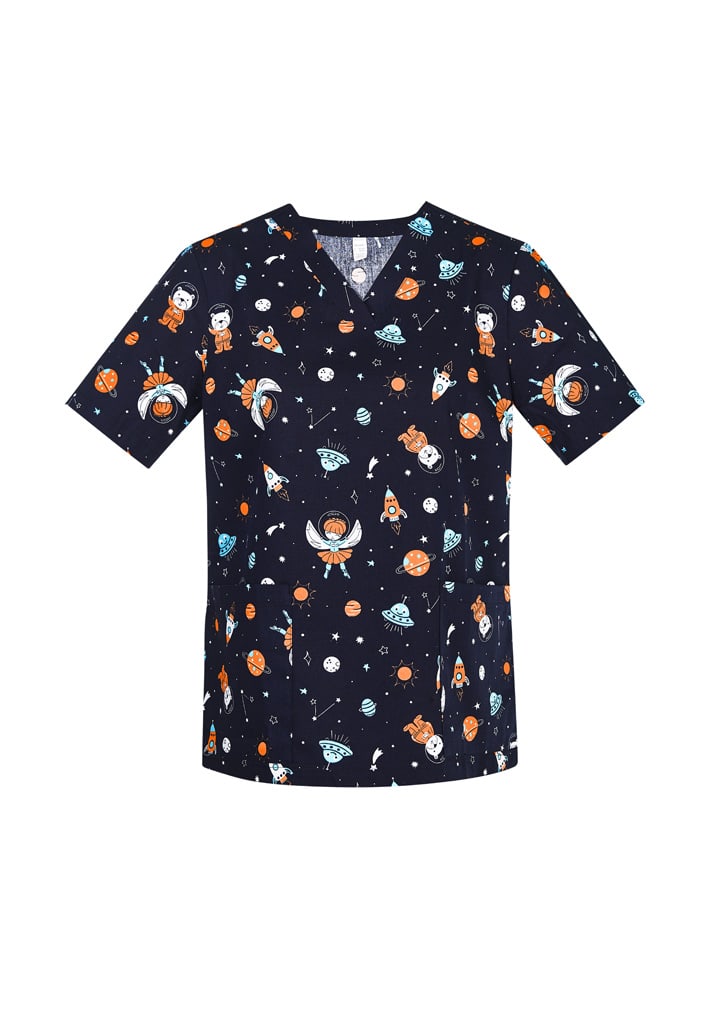 Womens Printed Space Party Scrub Top - CST148LS Image
