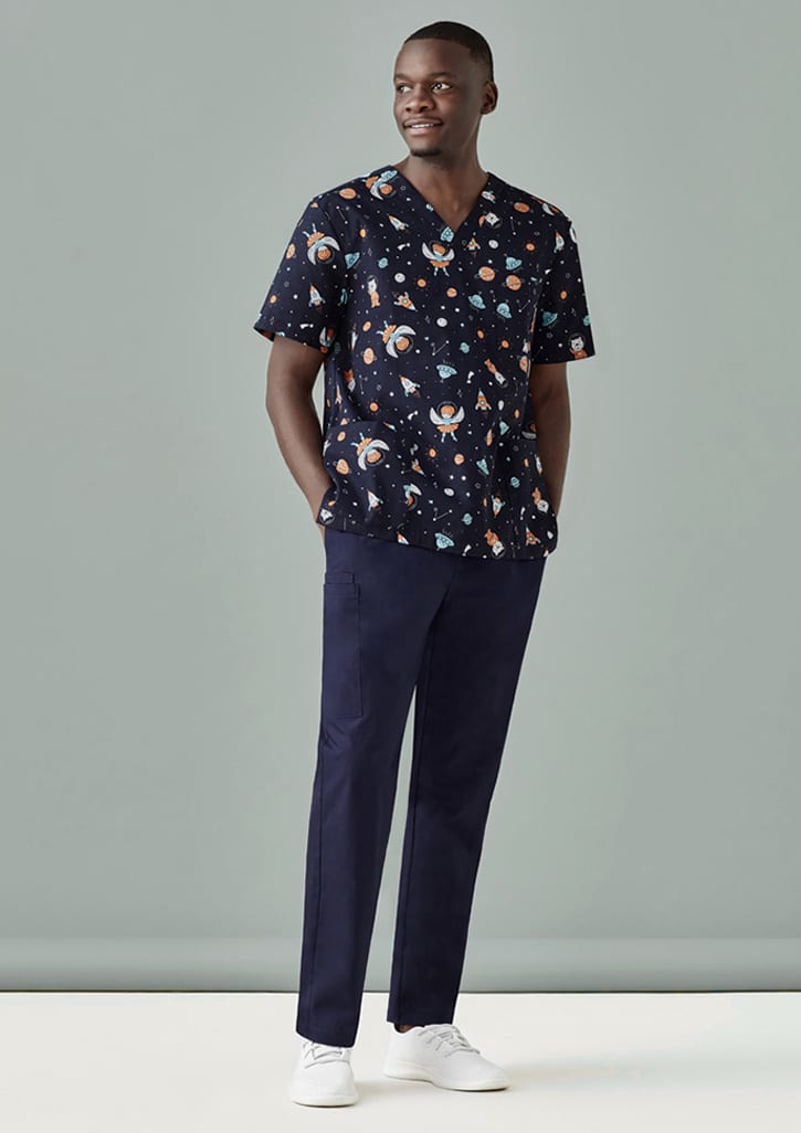 Mens Printed Space Party Scrub Top - CST148MS Image Midnight Navy