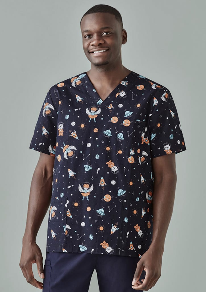 Mens Printed Space Party Scrub Top - CST148MS Image