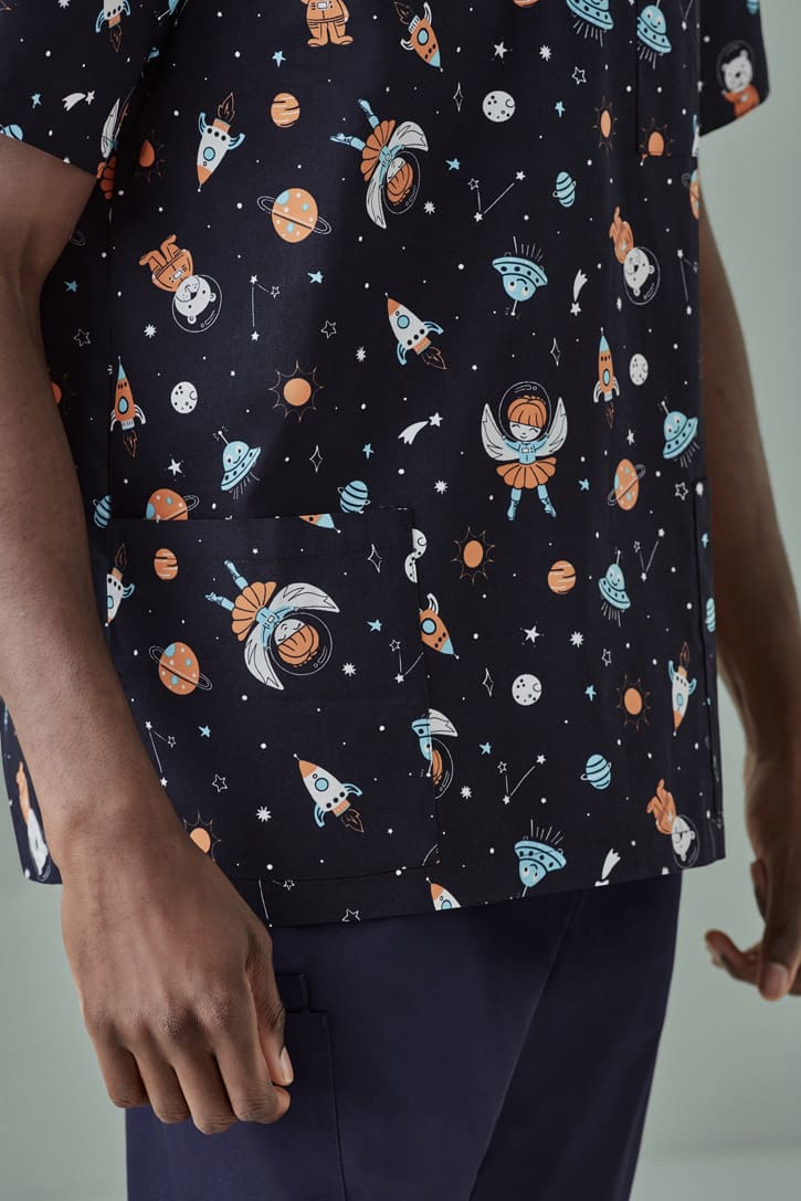 Mens Printed Space Party Scrub Top - CST148MS Image