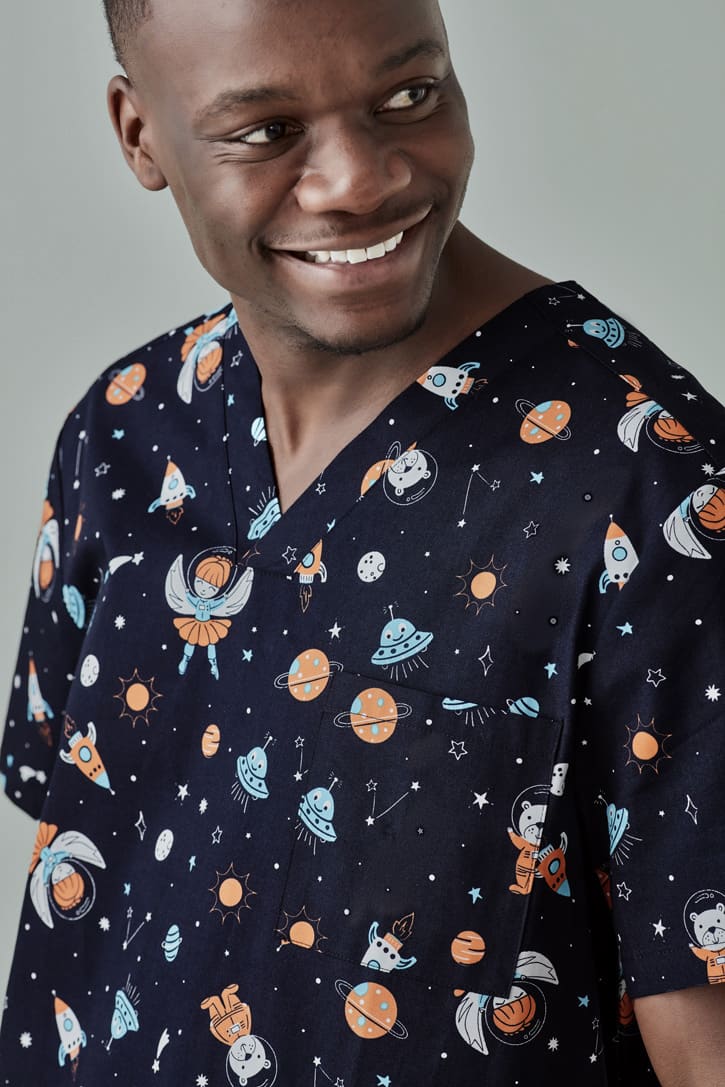 Mens Printed Space Party Scrub Top - CST148MS Image