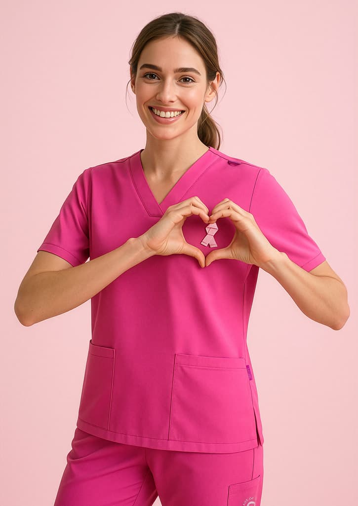 Womens Pink V-Neck Scrub Top FA-CST245LS