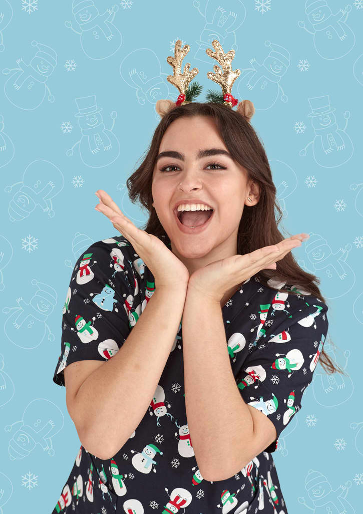 Womens Christmas V-Neck Short Sleeve Scrub Top
