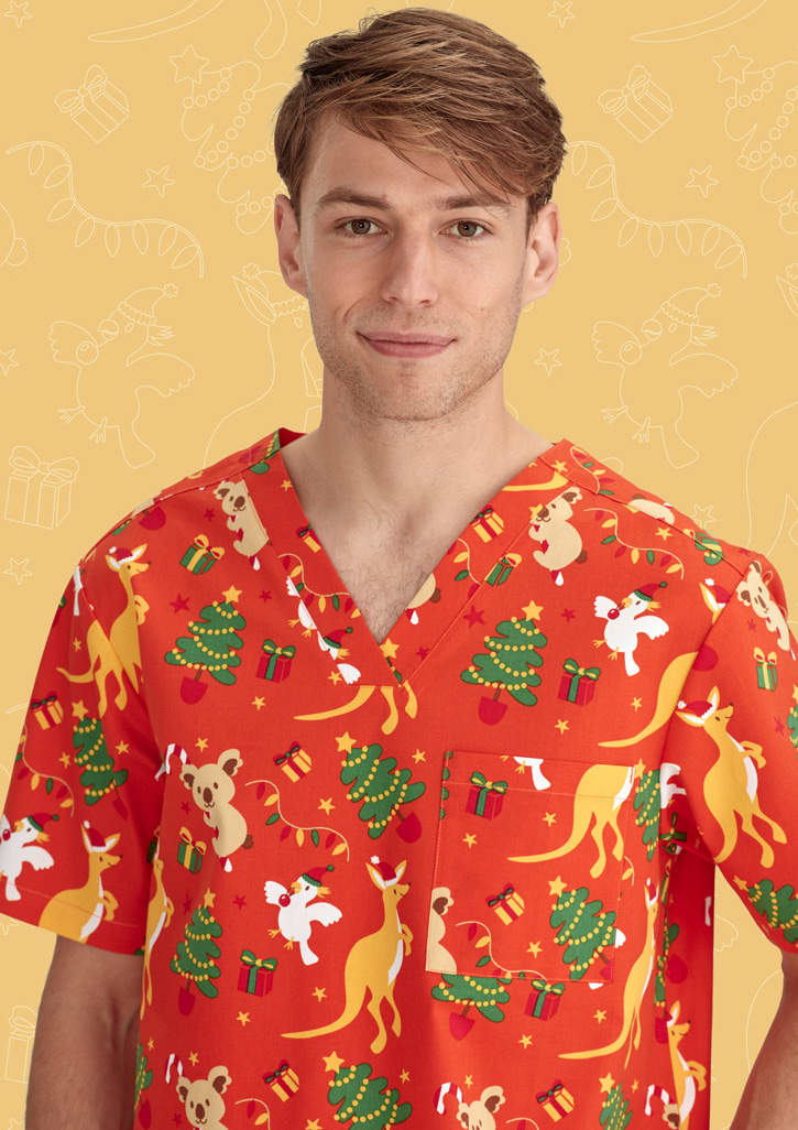 Mens Christmas V-Neck Short Sleeve Scrub Top - CST346MS Image