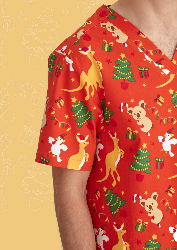 Mens Christmas V-Neck Short Sleeve Scrub Top - CST346MS Image