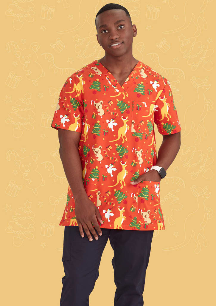 Mens Christmas V-Neck Short Sleeve Scrub Top - CST346MS Image