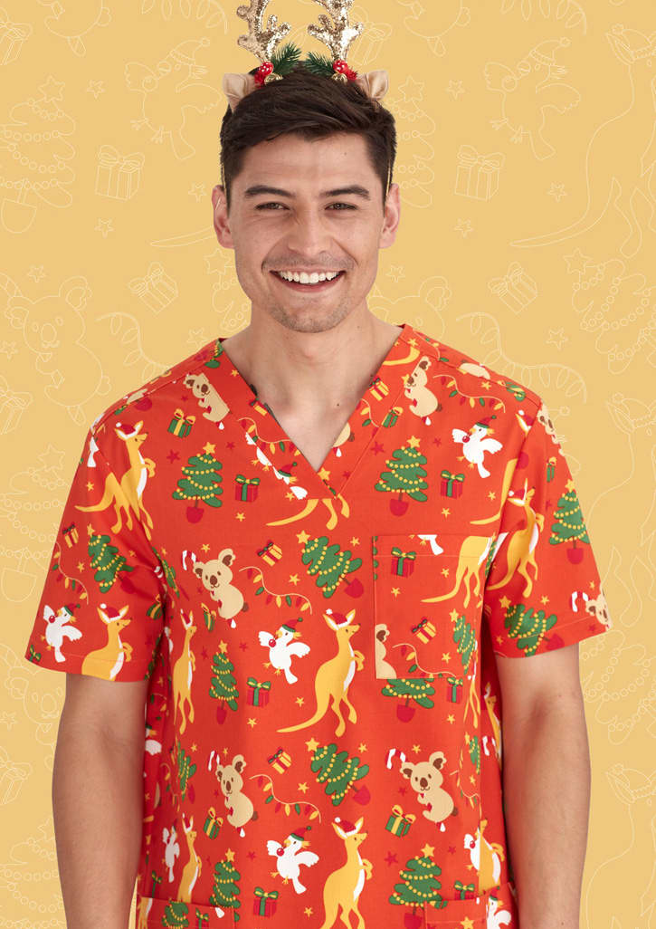 Mens Christmas V-Neck Short Sleeve Scrub Top - CST346MS Image