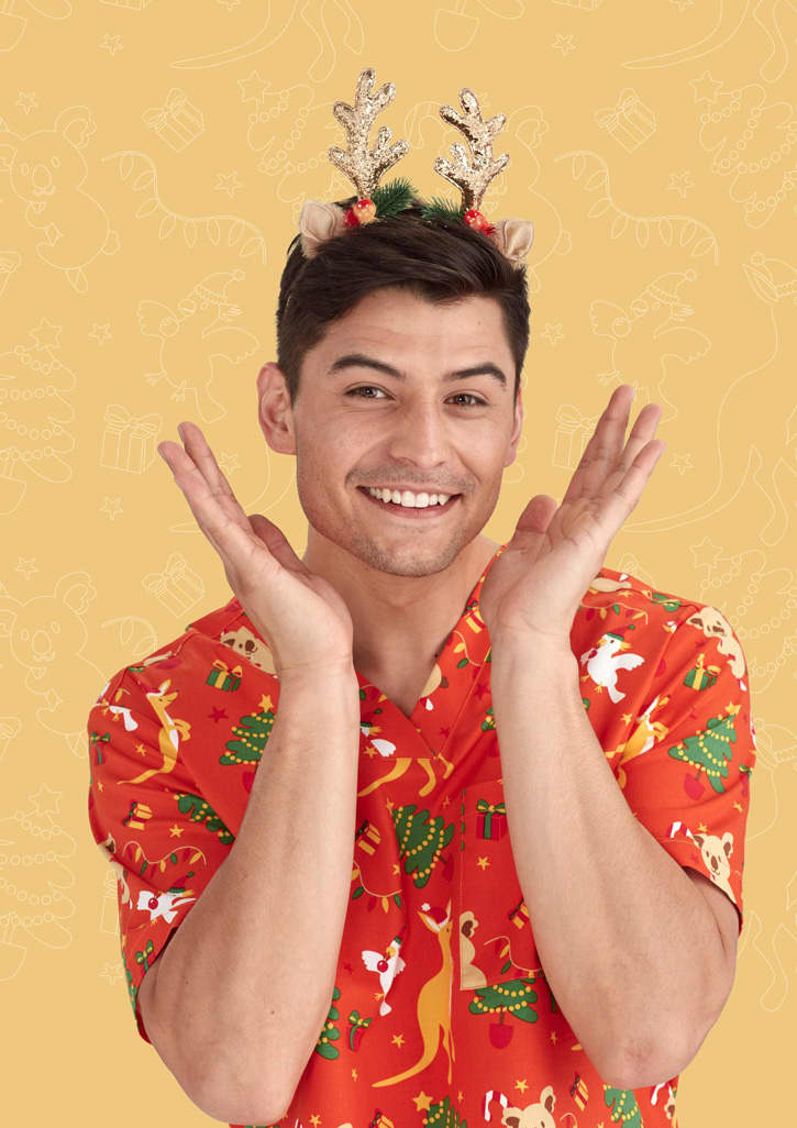 Mens Christmas V-Neck Short Sleeve Scrub Top - CST346MS Image