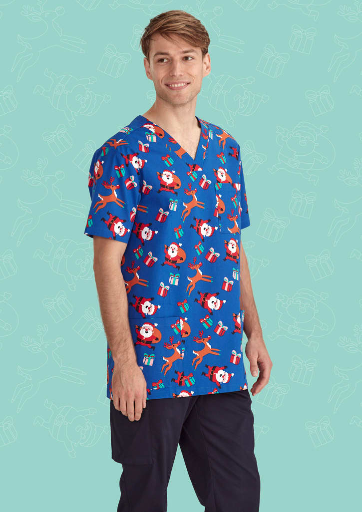 Mens Christmas V-Neck Short Sleeve Scrub Top - CST346MS Image