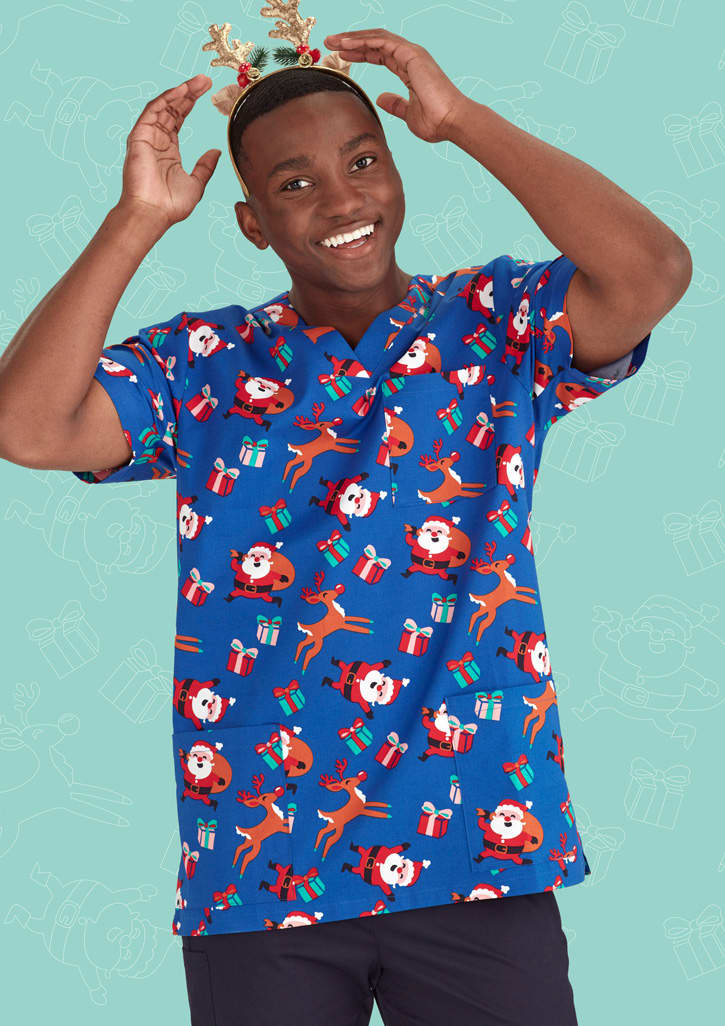 Mens Christmas V-Neck Short Sleeve Scrub Top - CST346MS Image