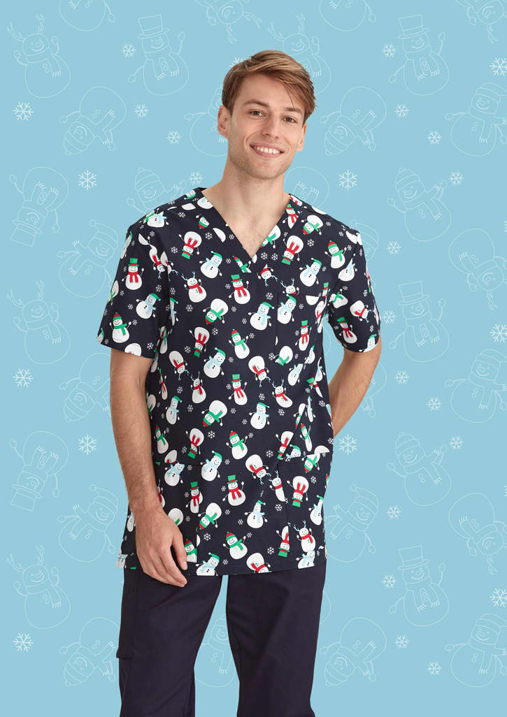 Mens Christmas V-Neck Short Sleeve Scrub Top - CST346MS Image