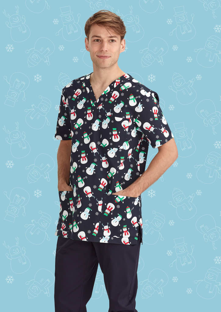 Mens Christmas V-Neck Short Sleeve Scrub Top - CST346MS Image