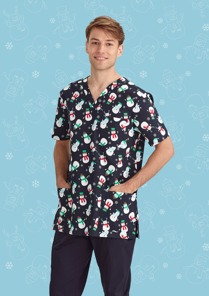 Mens Christmas V-Neck Short Sleeve Scrub Top - CST346MS Image