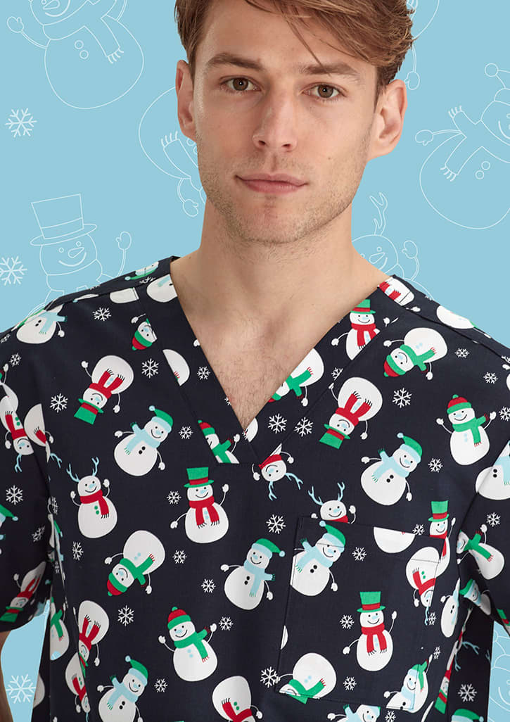 Mens Christmas V-Neck Short Sleeve Scrub Top - CST346MS Image