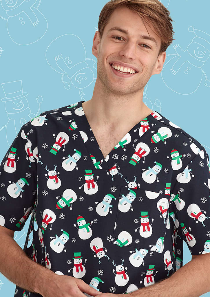 Mens Christmas V-Neck Short Sleeve Scrub Top - CST346MS Image