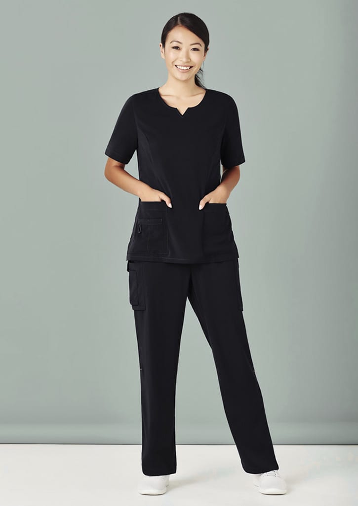 Womens Avery Round Neck Scrub Top - CST942LS Image Black