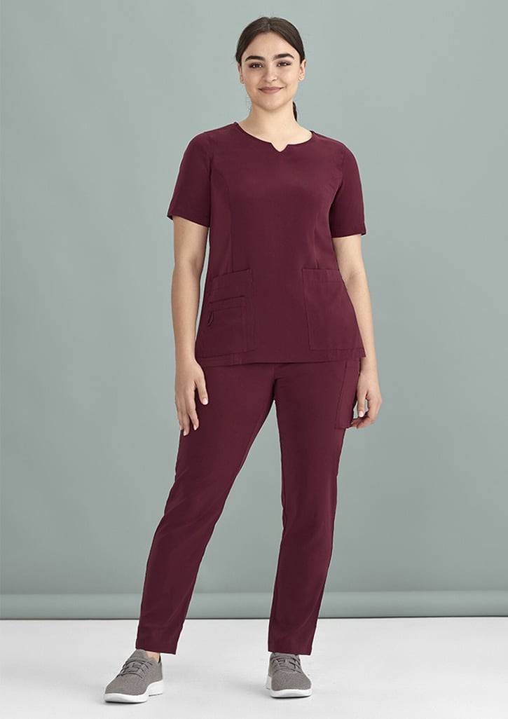 Womens Avery Round Neck Scrub Top - CST942LS Image Burgundy