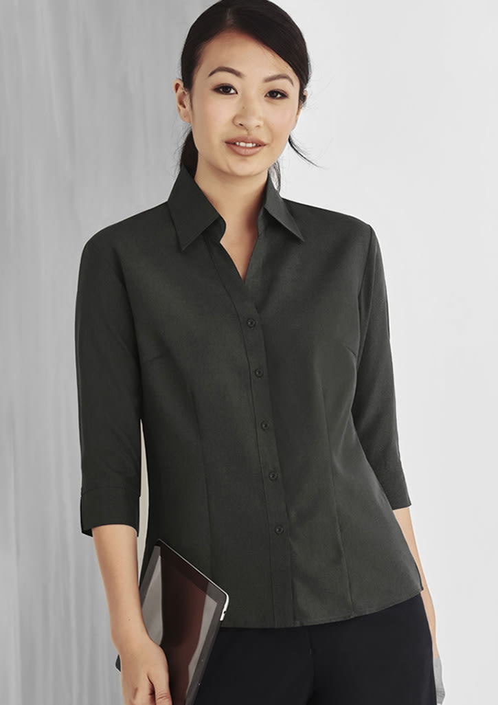 Oasis Ladies Plain 3/4 Sleeve Shirt - LB3600 Image Charcoal
