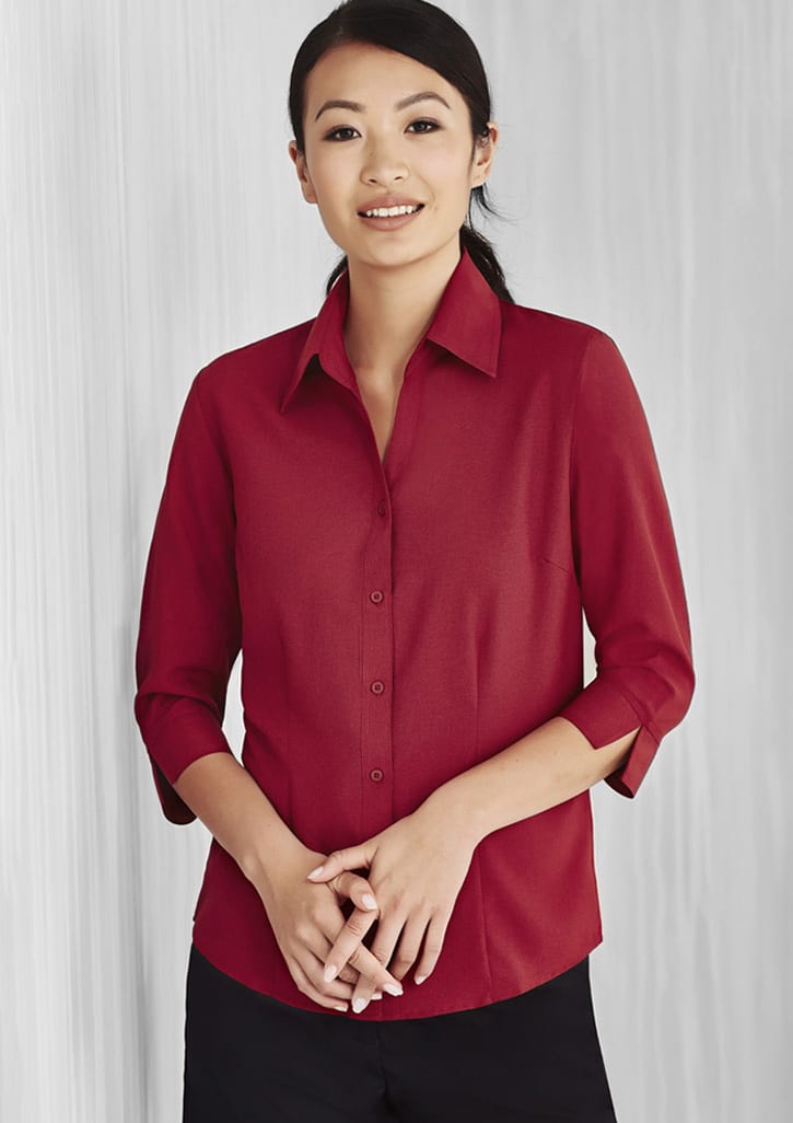 Oasis Ladies Plain 3/4 Sleeve Shirt - LB3600 Image Cherry