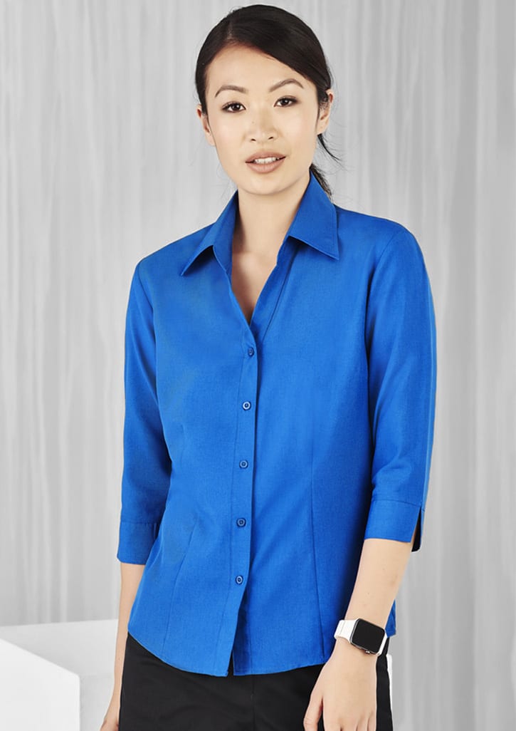 Oasis Ladies Plain 3/4 Sleeve Shirt - LB3600 Image Electric Blue