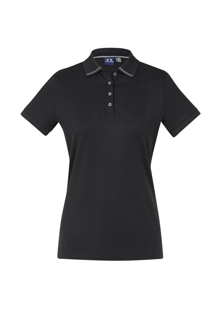 Womens Aston Short Sleeve Polo - P106LS Image Black/Silver Grey
