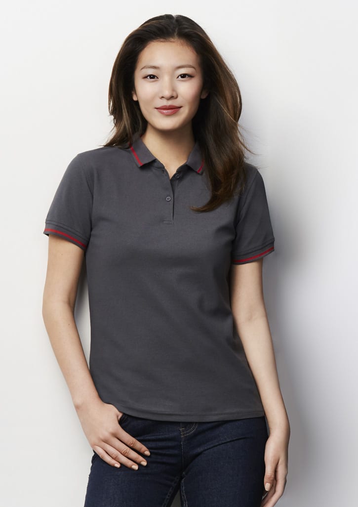 Womens Jet Short Sleeve Polo - P226LS Image Steel Grey/Red