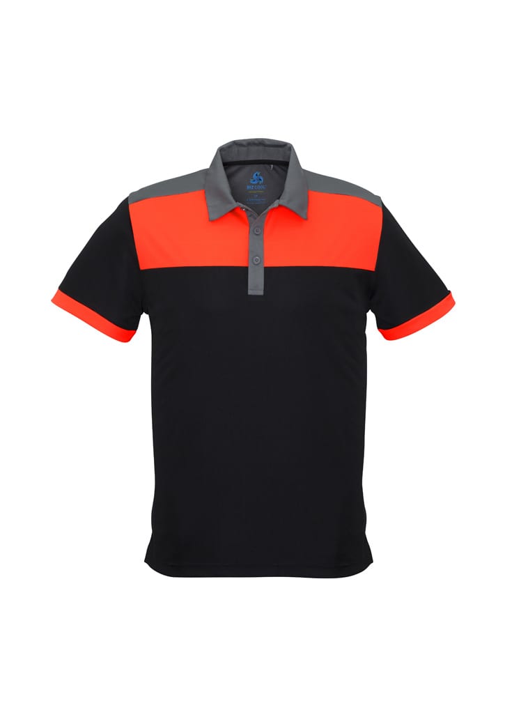 Mens Charger Short Sleeve Polo - P500MS Image Black/Fluoro Orange/Grey
