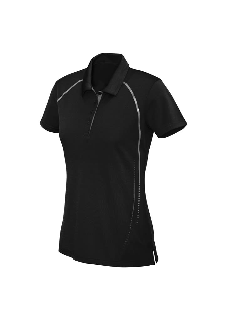 Womens Cyber Short Sleeve Polo - P604LS Image Black/Silver