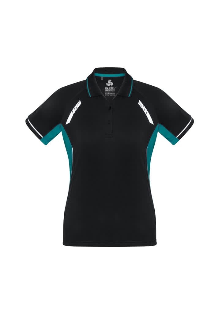 Womens Renegade Short Sleeve Polo - P700LS Image Black/Teal/Silver