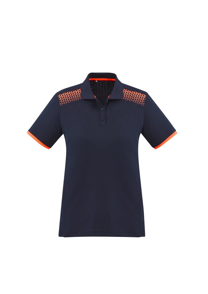 Womens Galaxy Short Sleeve Polo - P900LS Image Navy/Fluoro Orange